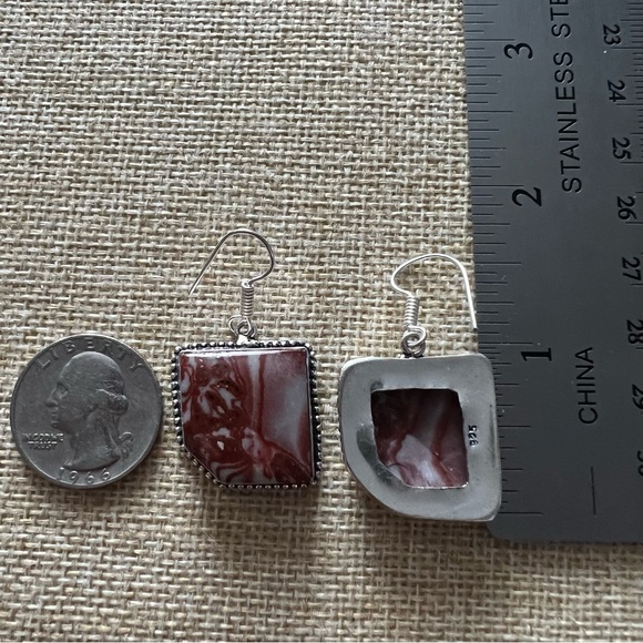 New Red Network Jasper Stone Silver Hook Earrings - Picture 4 of 4